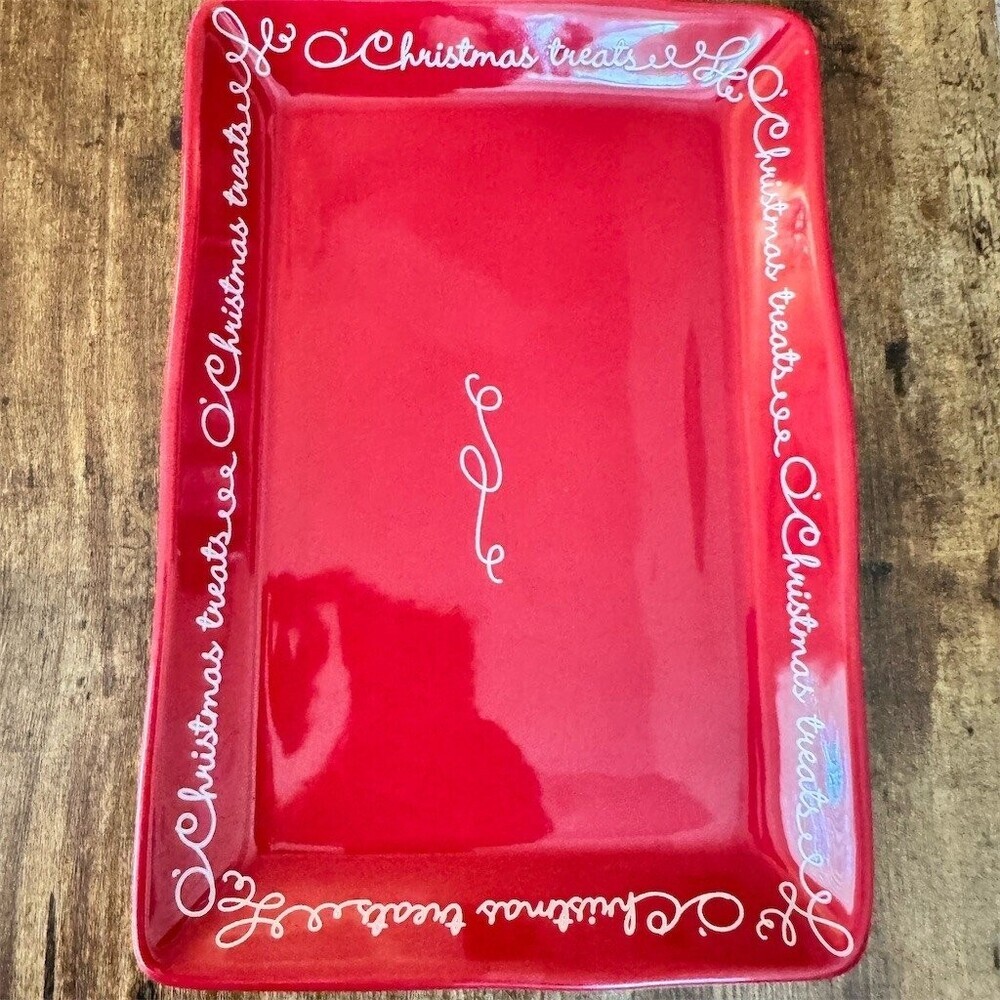 Hallmark Christmas Treats Serving Tray Platter Red Rectangle Large Holiday